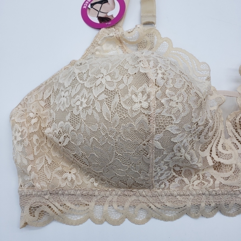 Nwt Bali women US 3XL tan bra latte lift stretch lace bralette convertible back - Picture 3 of 11